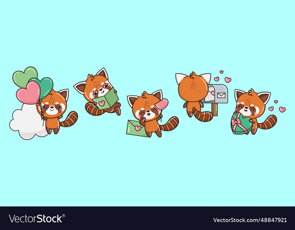 Set of kawaii red panda collection