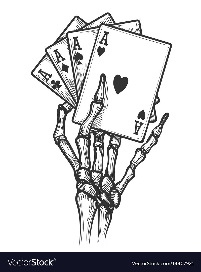 Skeleton Hand Holding Cards Drawing matteomezzetta