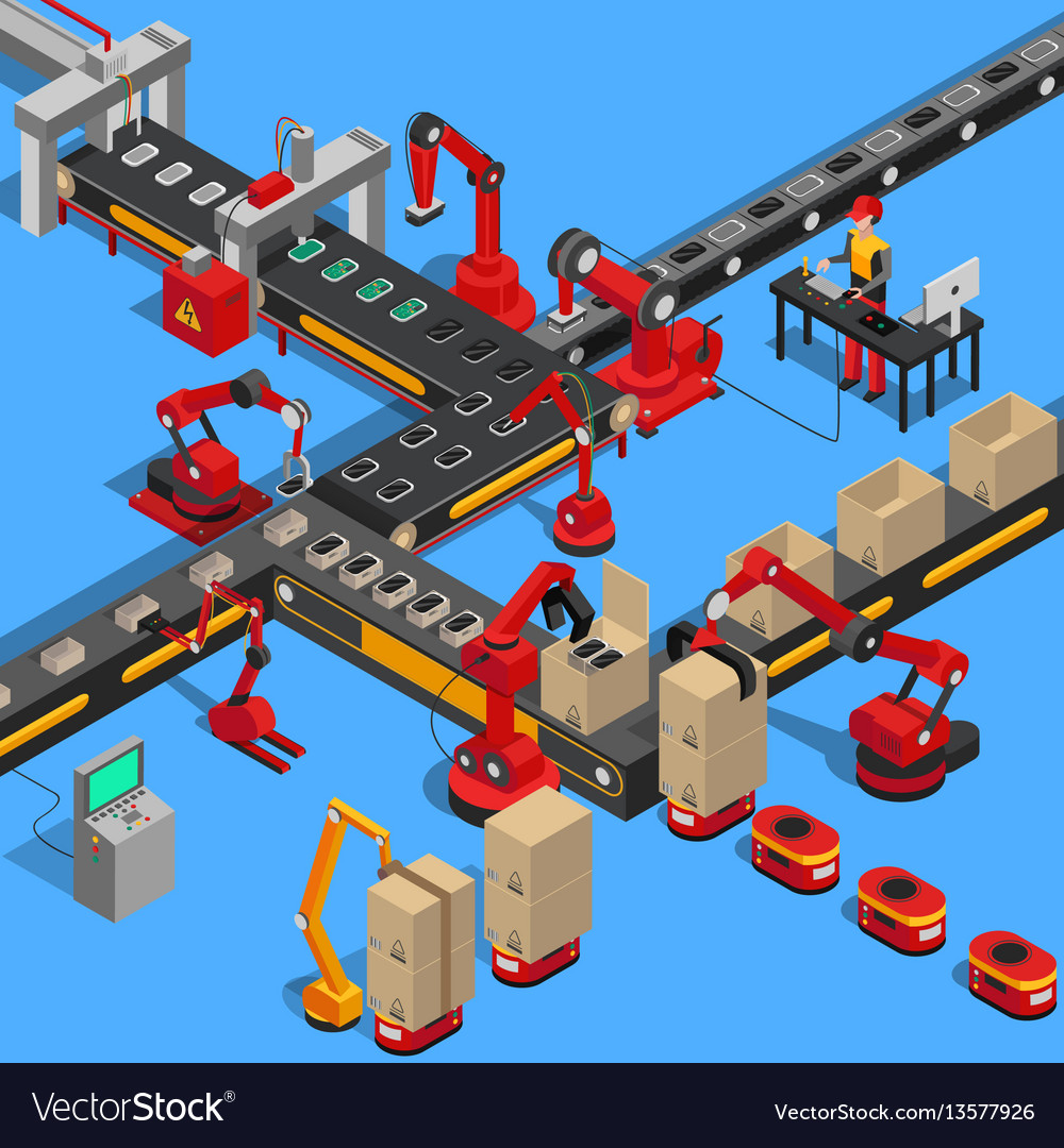 Industrial conveyor process producing technique Vector Image