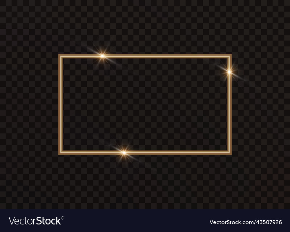 Rectangular gold frame with light effects vector image Rectangular gold frame with light effects