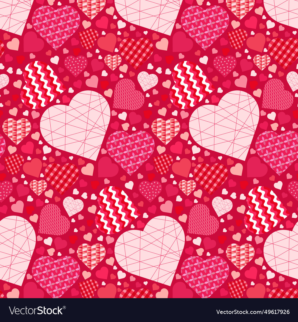 Seamless pattern with hearts in patchwork style vector image Seamless pattern with hearts in patchwork style