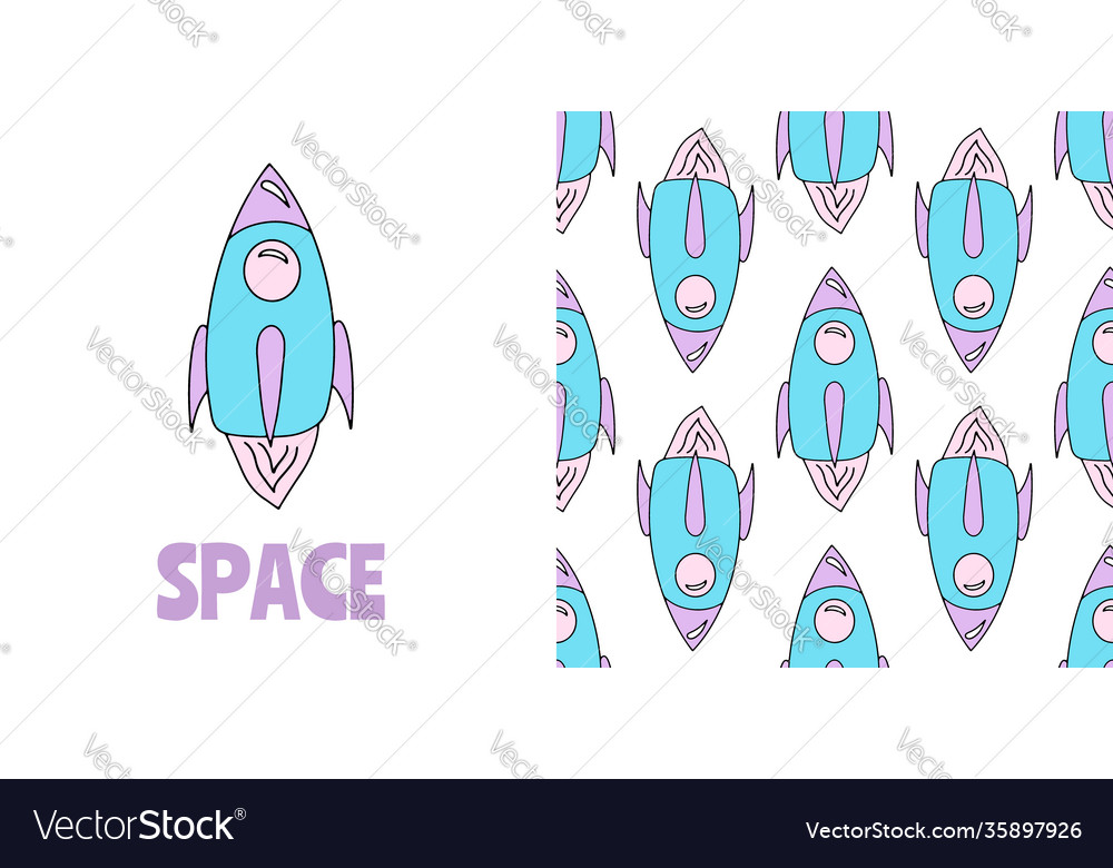Seamless pattern with space rocket and shuttle vector image Seamless pattern with space rocket and shuttle