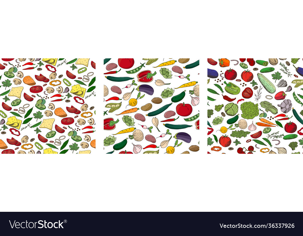 Seamless patterns with vegetables endless vector image Seamless patterns with vegetables endless