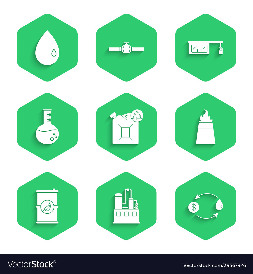 Set Öko-Brennstoffkanisteröl Industriefabrik vector image Set Öko-Brennstoffkanisteröl Industriefabrik