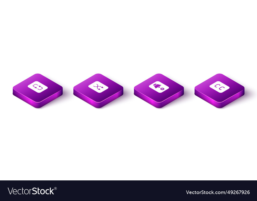 Set isometric repeat button arrow shuffle speaker