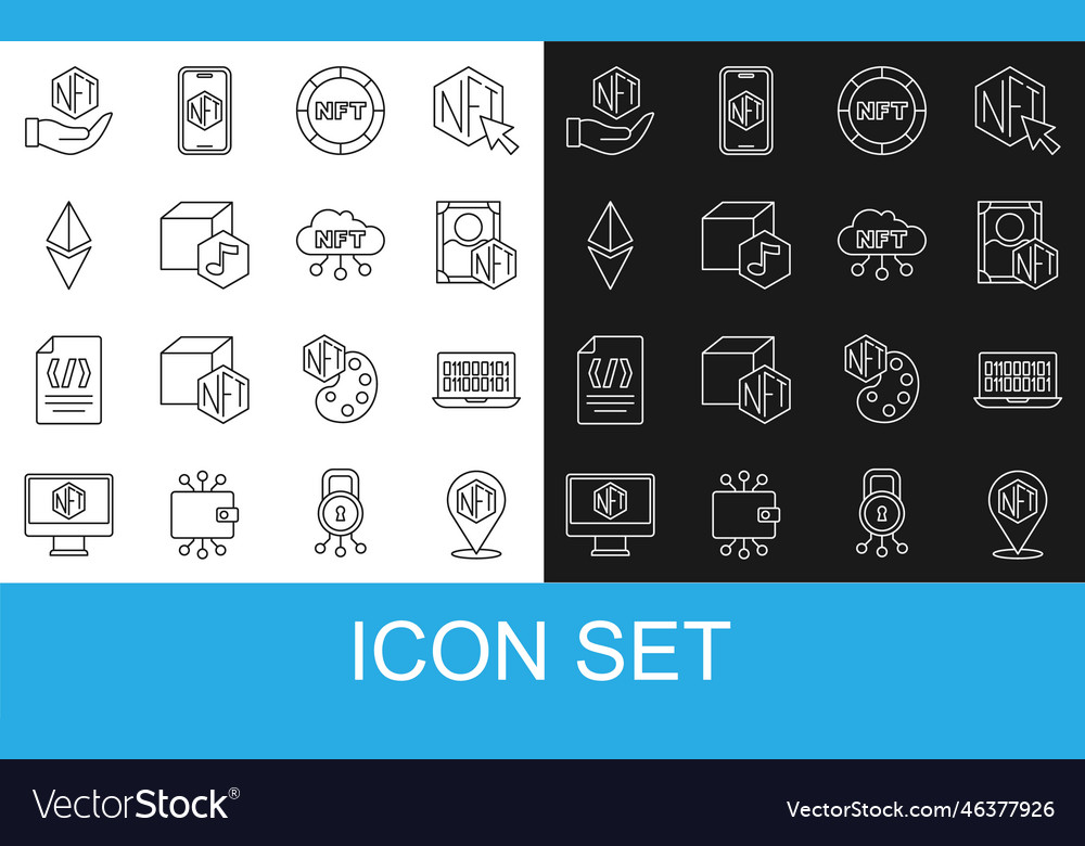 Set line nft digital crypto art binary code vector image Set line nft digital crypto art binary code