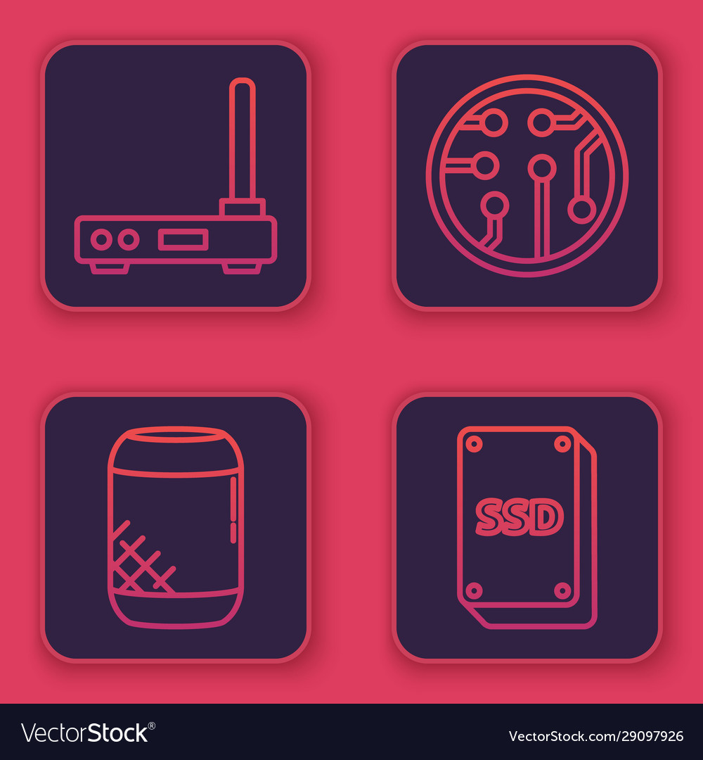 Set line router and wi-fi signal voice assistant vector image Set line router and wi-fi signal voice assistant