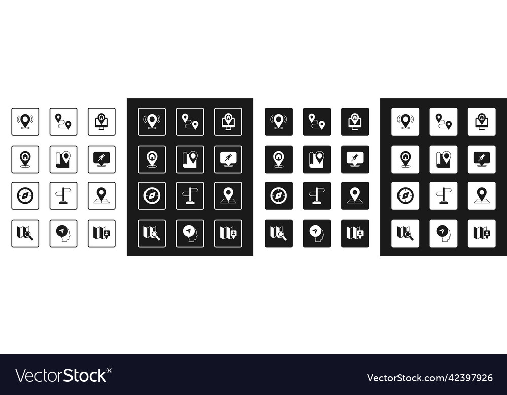Set monitor with map location folded marker vector image Set monitor with map location folded marker