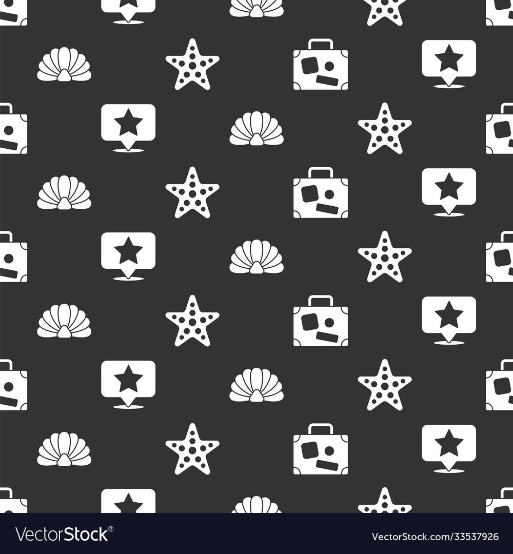 Set suitcase map pointer with star scallop sea vector image Set suitcase map pointer with star scallop sea