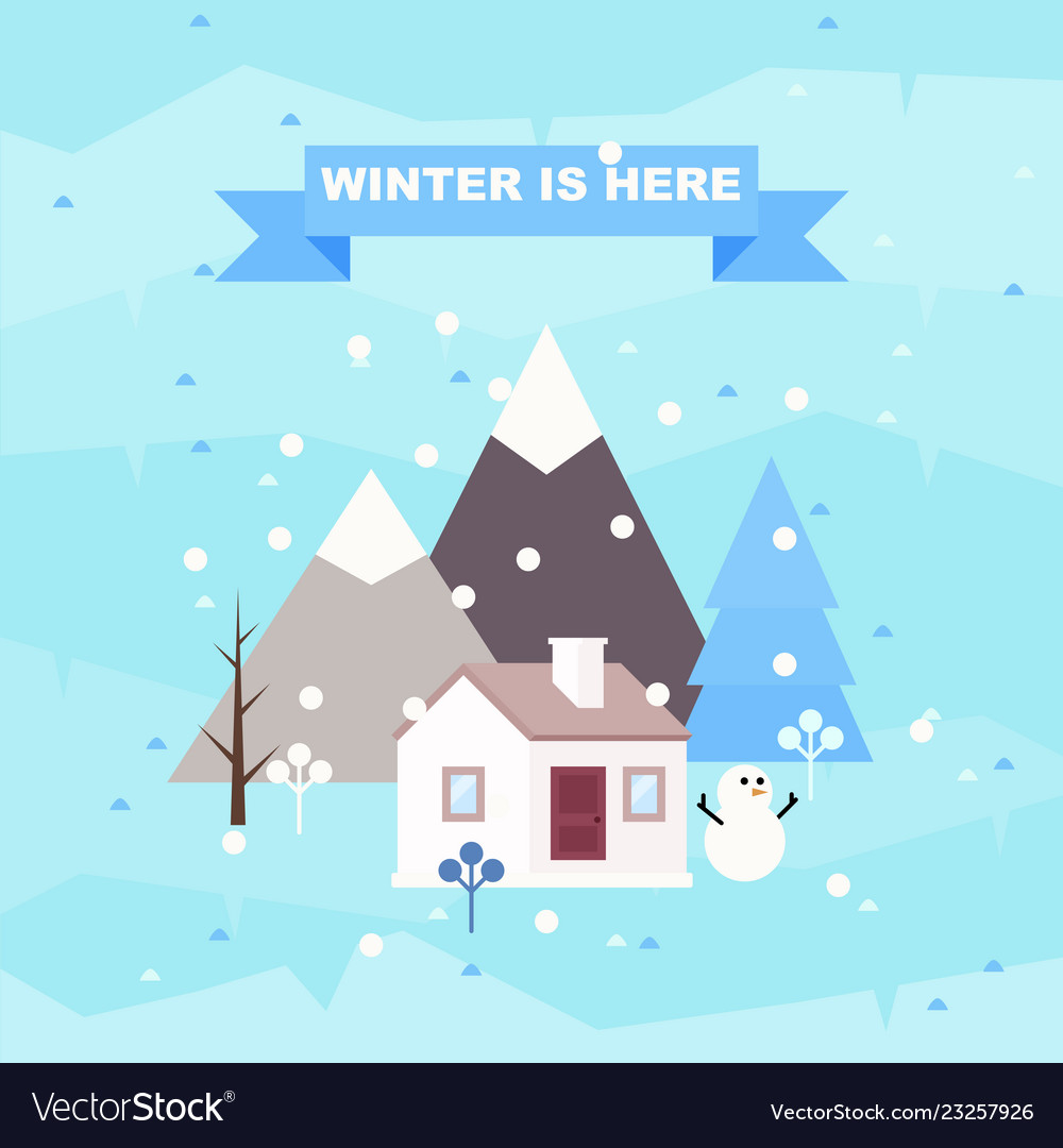 Winter landscape background with cottage