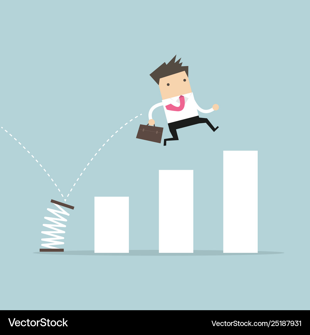 Businessman jump spring across growing bar Vector Image