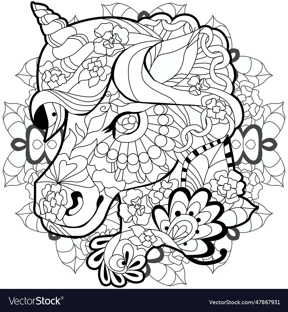 Cute cartoon unicorn on mandala fantastic animal Vector Image