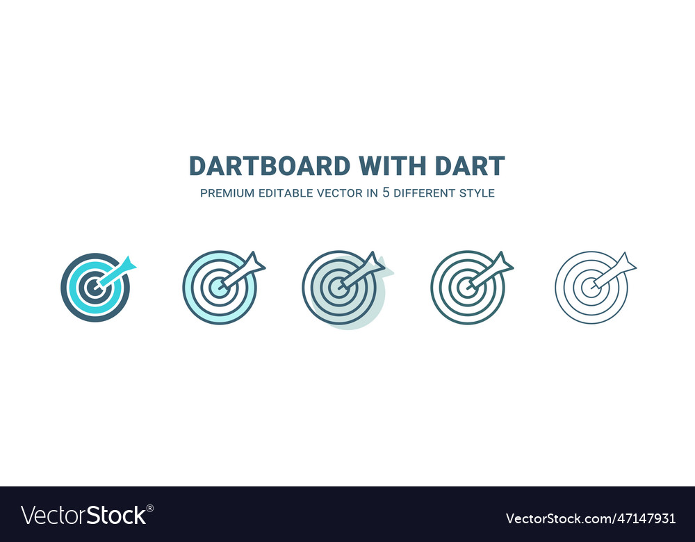 Dartboard with dart icon in 5 different style vector image Dartboard with dart icon in 5 different style
