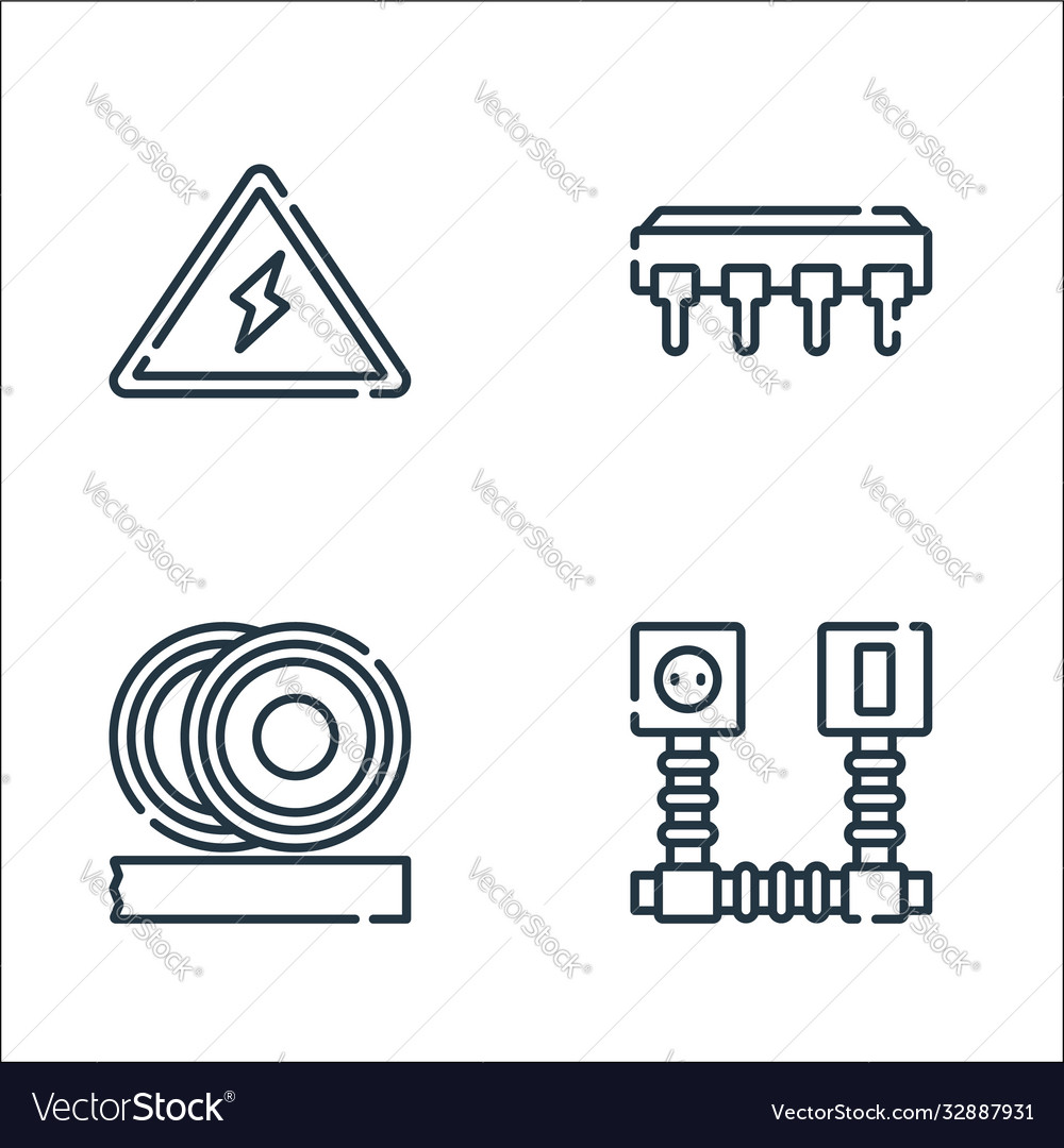 Electrician tools and line icons linear set vector image Electrician tools and line icons linear set