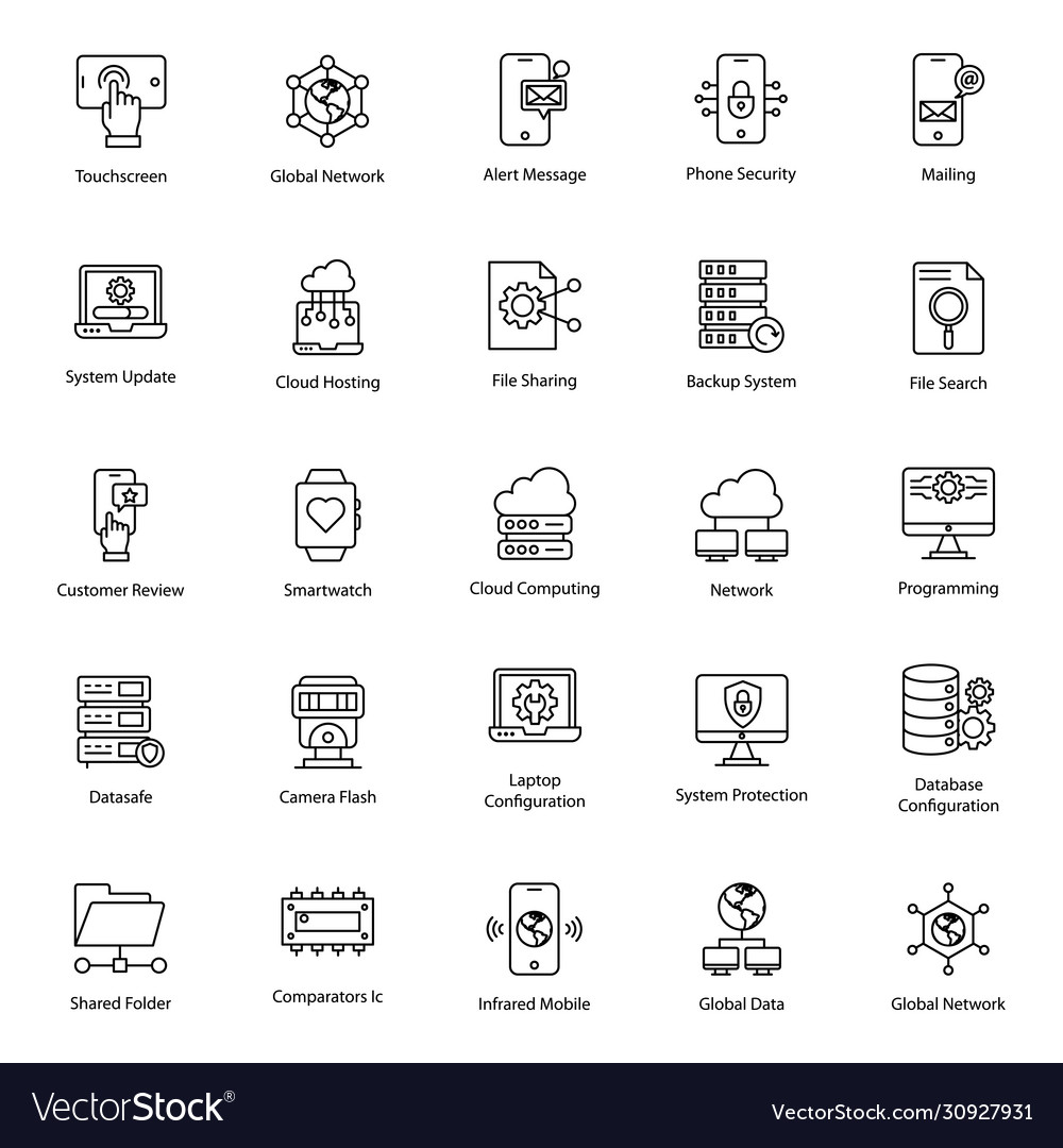 Hardware configuration line icons pack