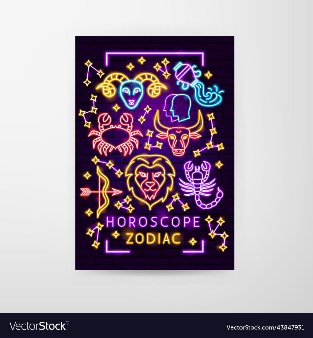 Horoscope zodiac neon flyer vector image Horoscope zodiac neon flyer