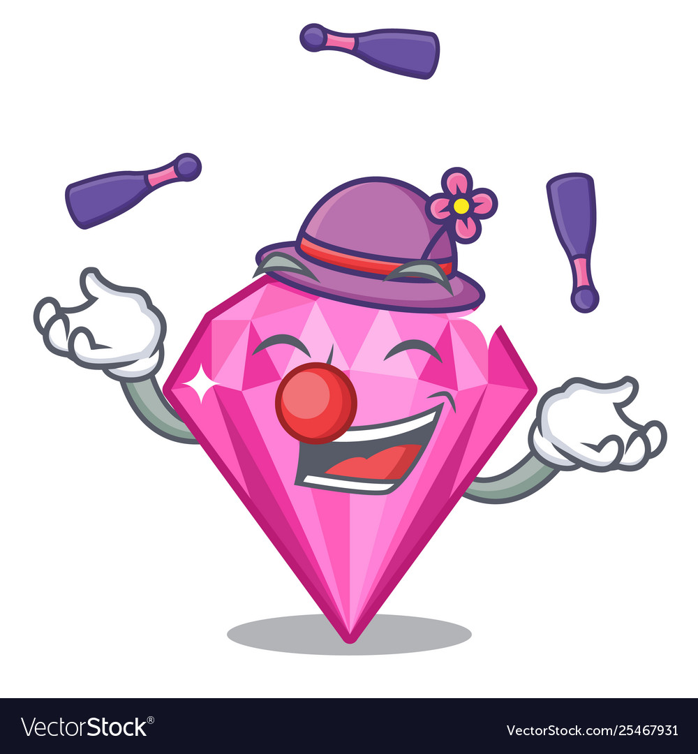 Juggling pink diamond in a cartoon box