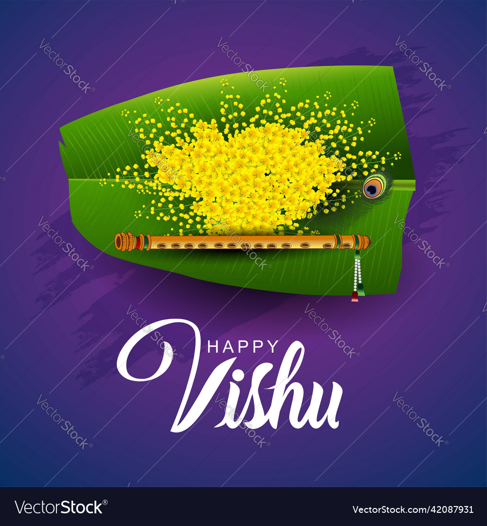 Kerala festival happy vishu greetings design Vector Image