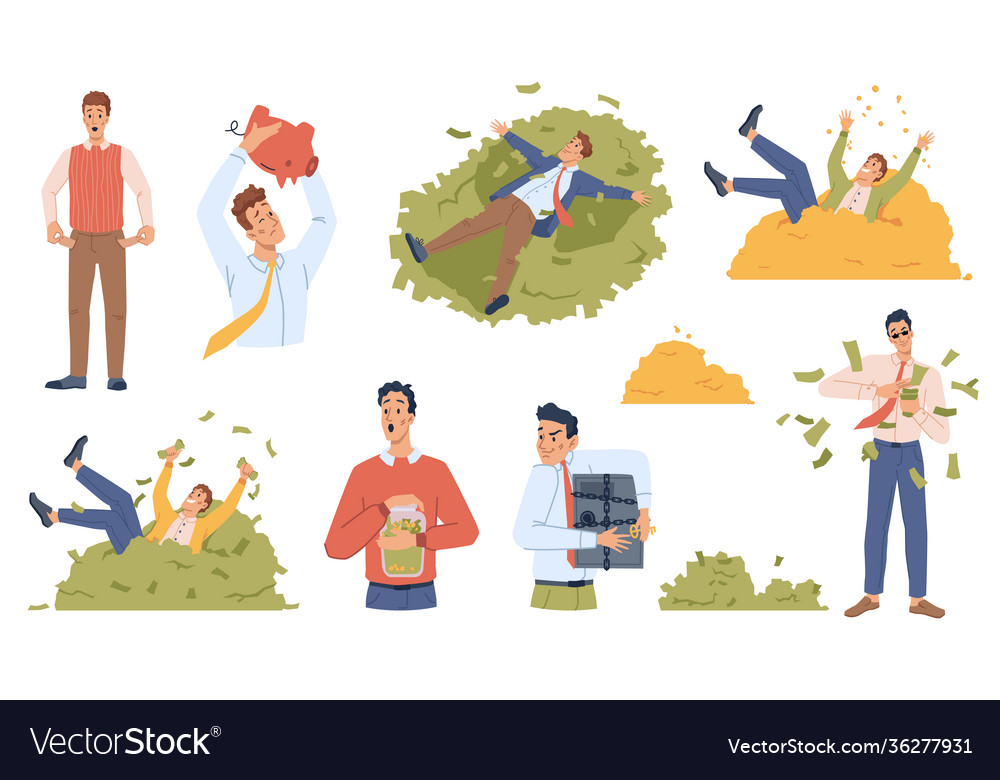 Money people poor and rich waste and savings set Vector Image