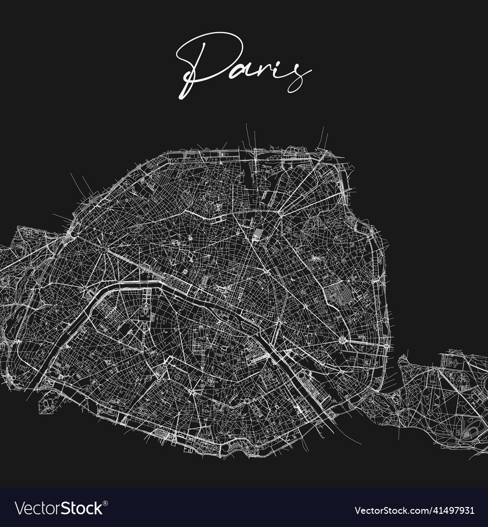 Paris city black and white map map of Royalty Free Vector