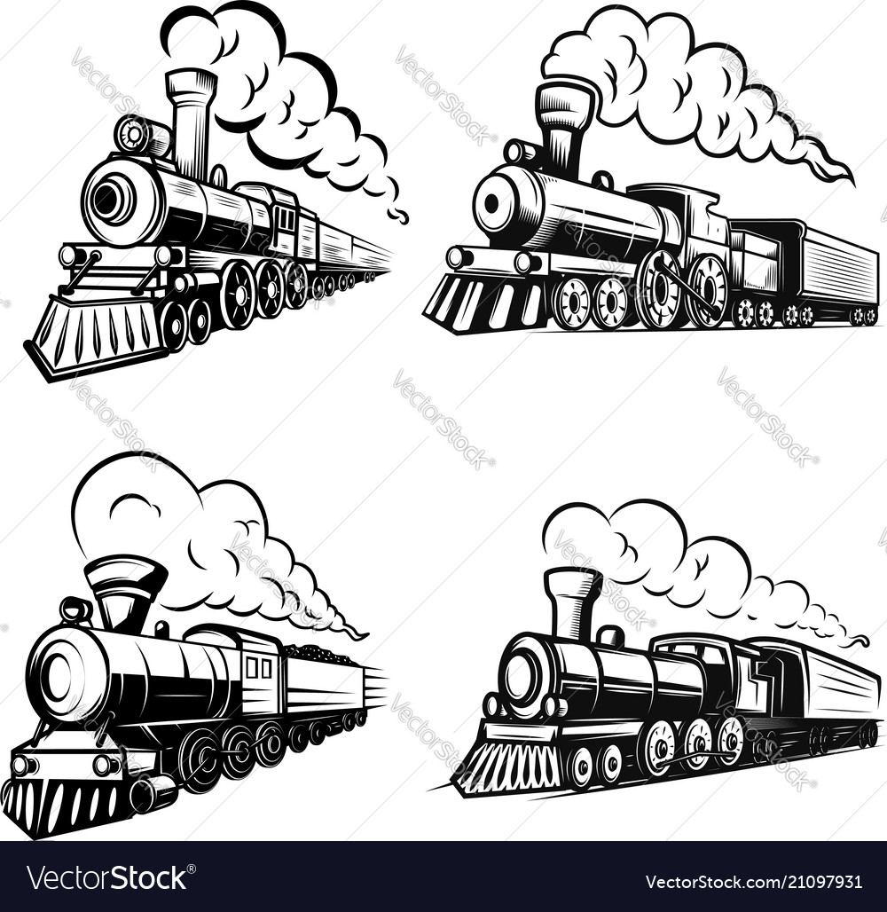 Set of retro locomotives on white background vector image Set of retro locomotives on white background