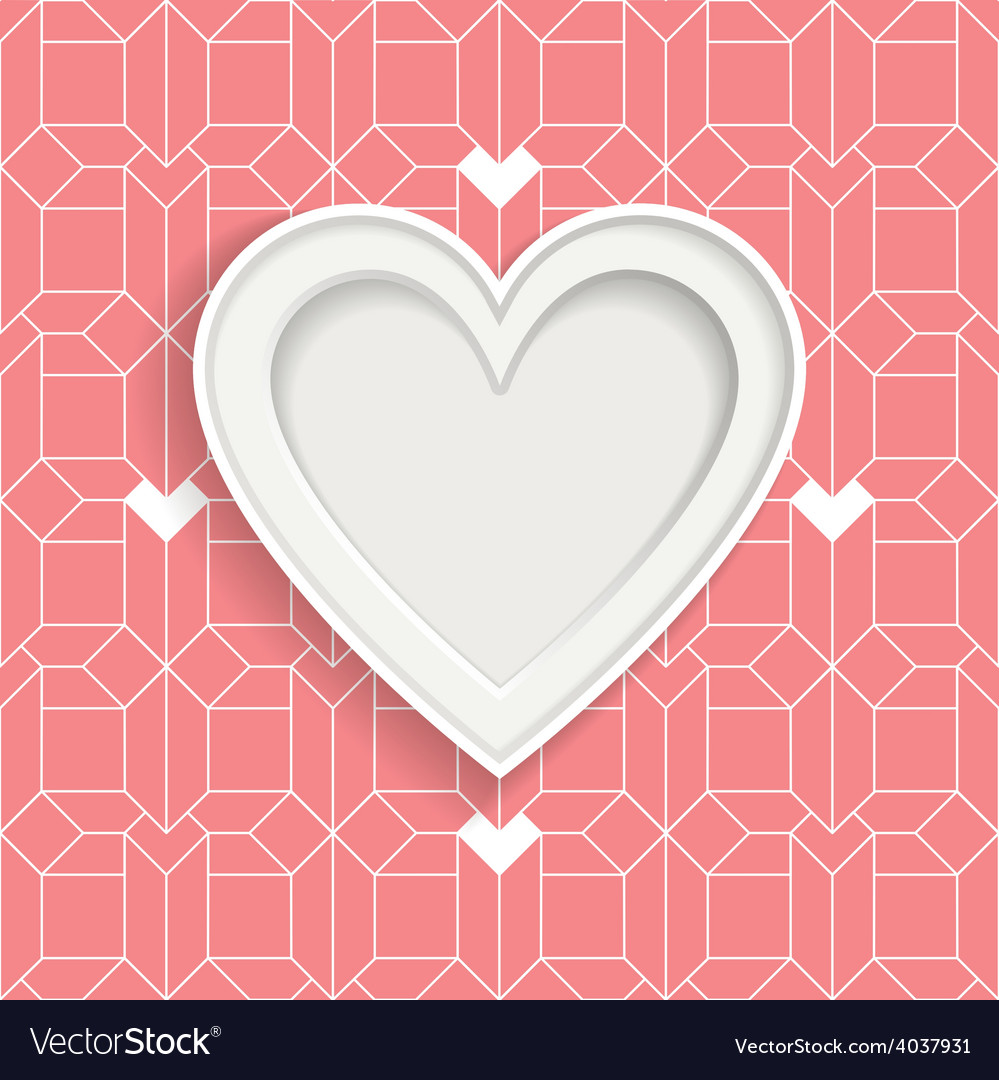 White frame in heart shape and geometric pattern