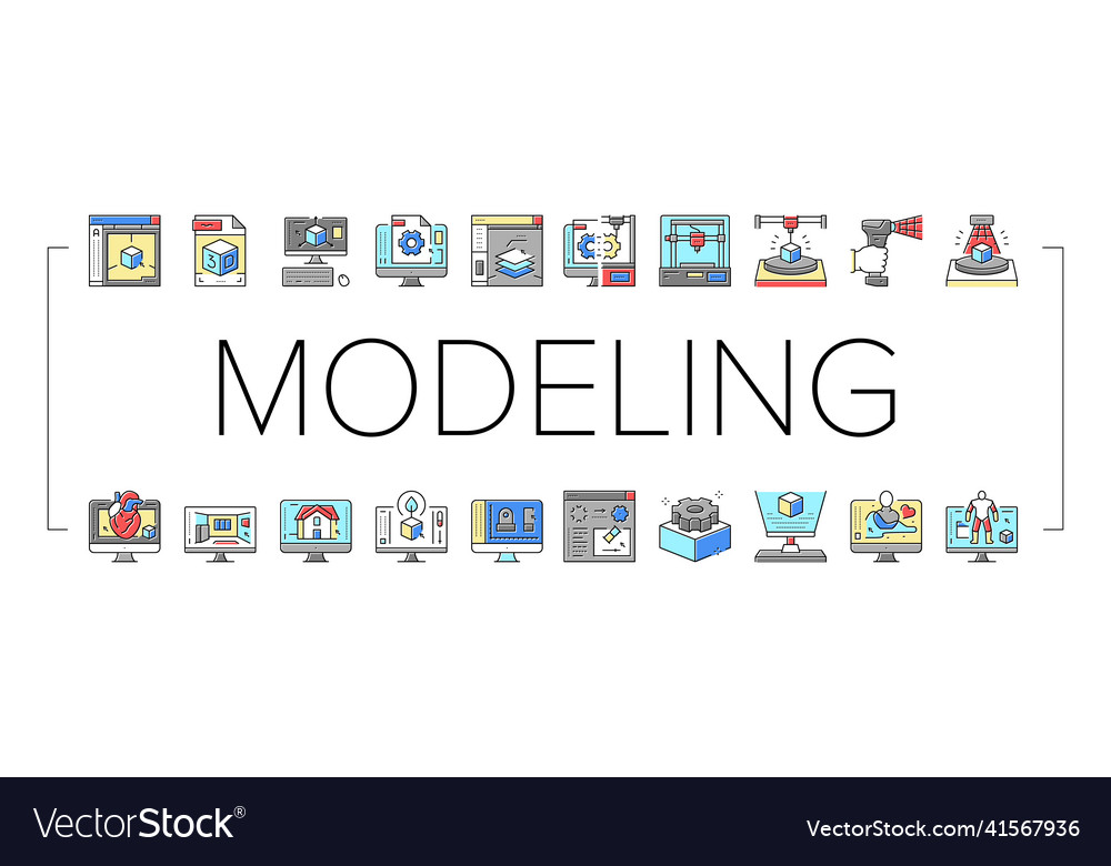 3d modelling software and device icons set vector image 3d modelling software and device icons set
