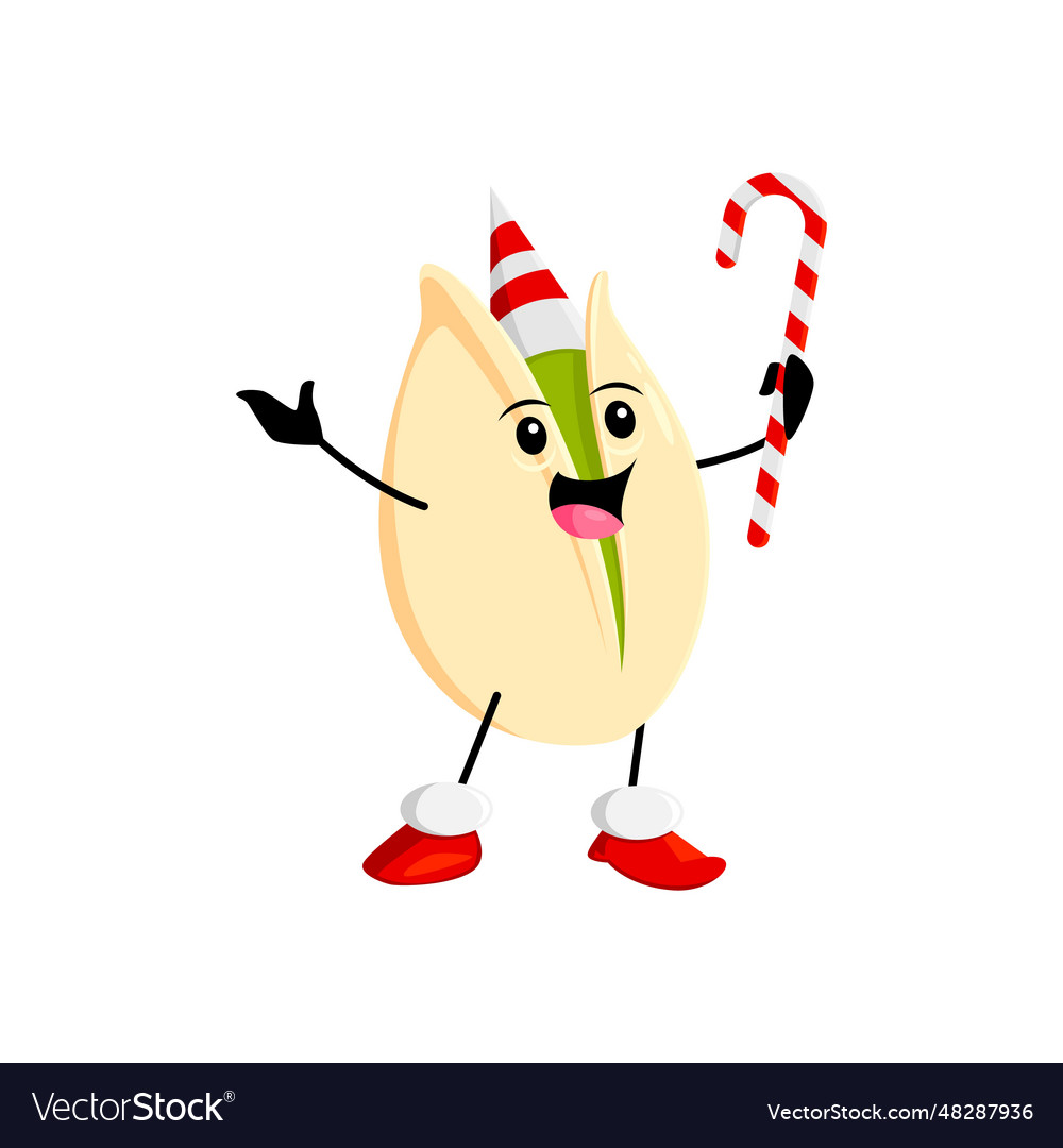 Cartoon christmas pistachio wearing festive hat