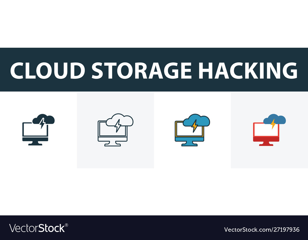 Cloud storage hacking icon set four simple vector image Cloud storage hacking icon set four simple