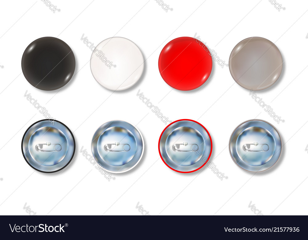 Colored pin button front and back side set Vector Image