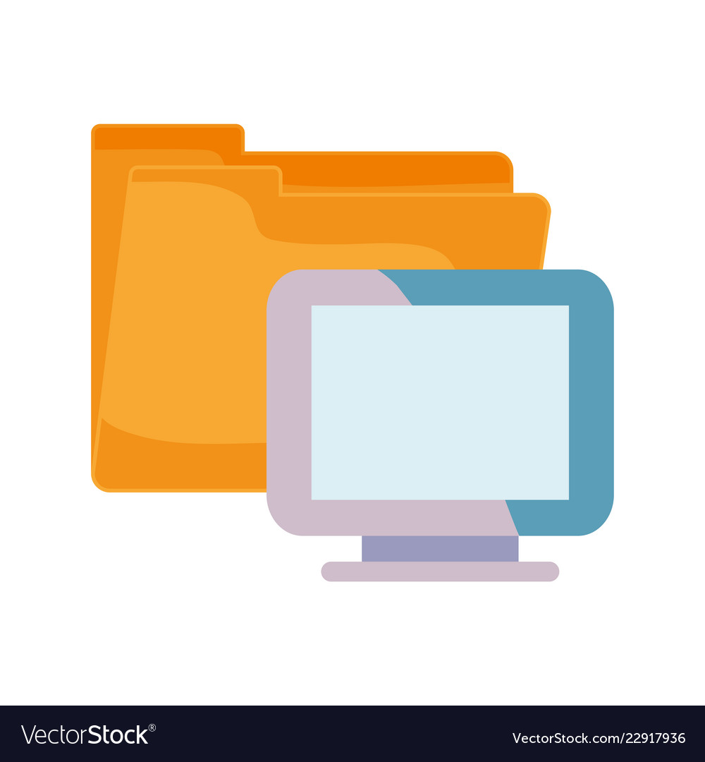 Computer and folder on white background