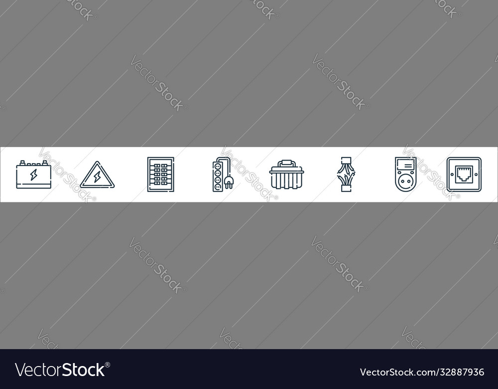 Electrician tools and line icons linear set vector image Electrician tools and line icons linear set
