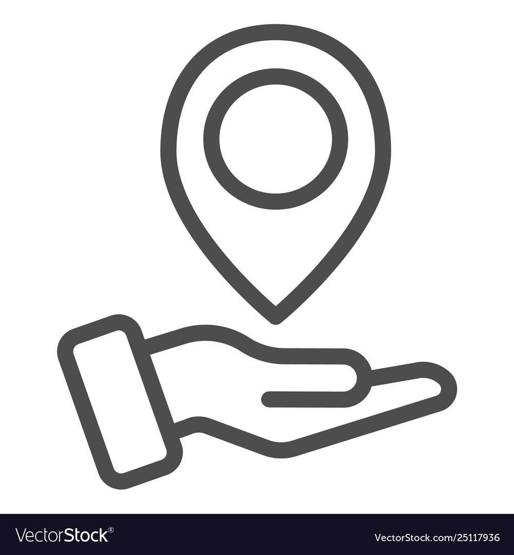 Hand holding map pin line icon pointer in arm vector image Hand holding map pin line icon pointer in arm