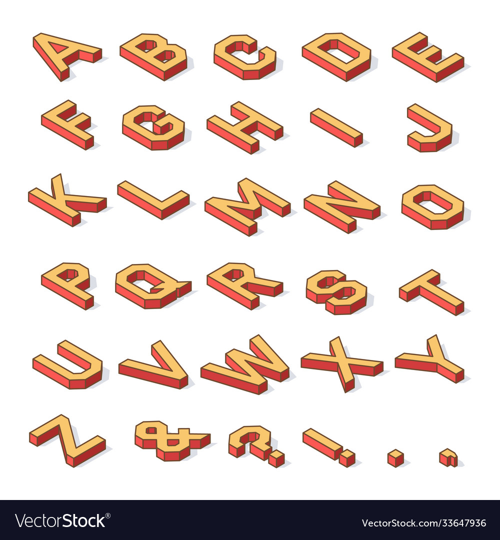 Isometric english alphabet and symbols