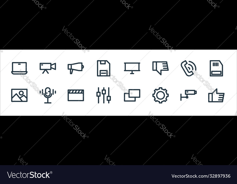 Multimedia line icons linear set quality vector image Multimedia line icons linear set quality
