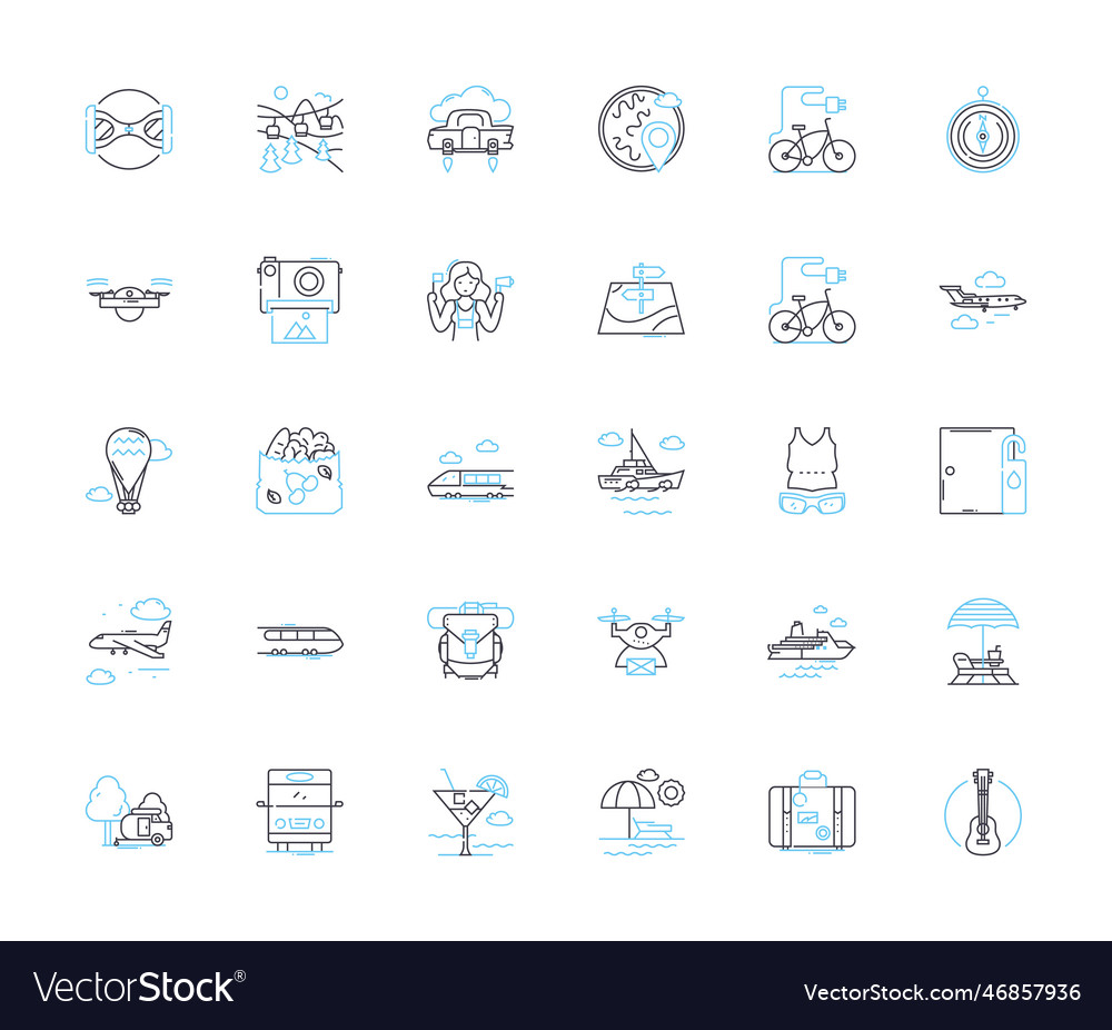 Odyssey linear icons set epic journey Royalty Free Vector