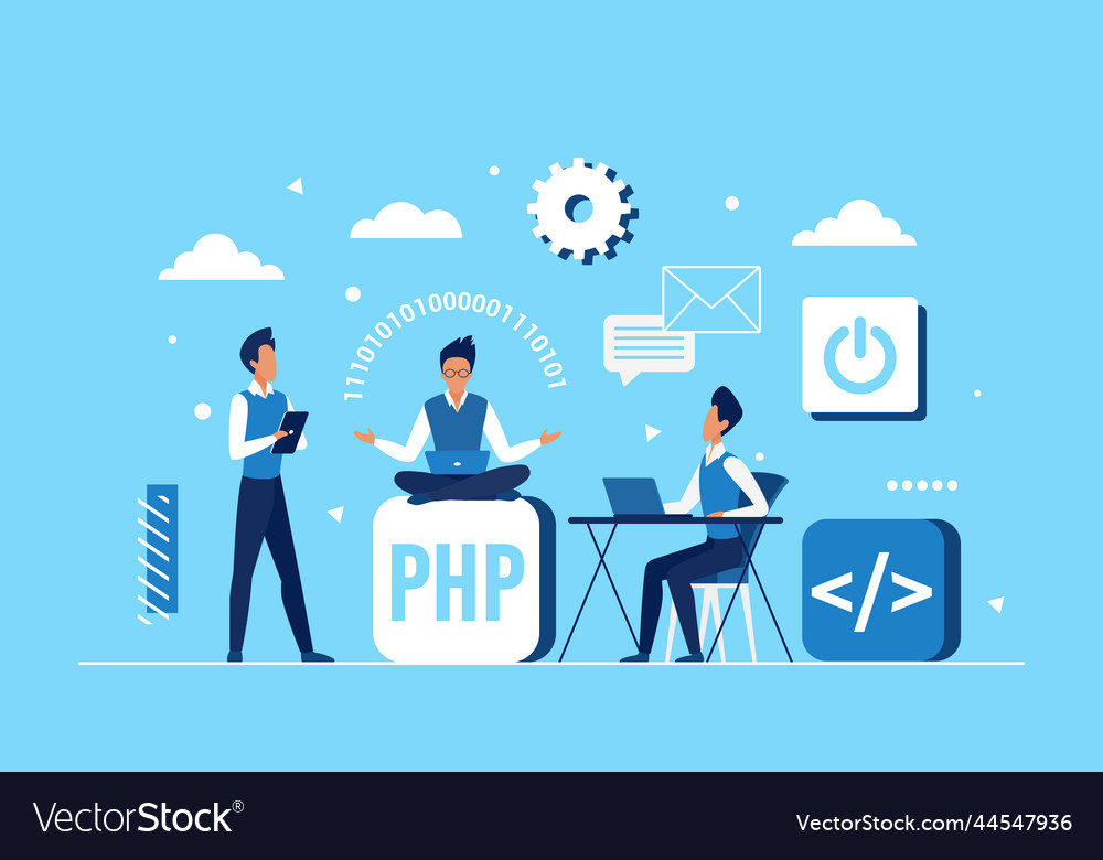 Programmer coder people team work on application vector image Programmer coder people team work on application