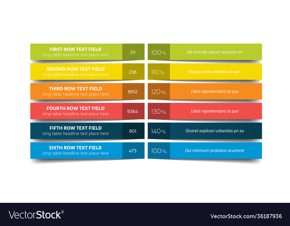 Table schedule design template with 5 row banner vector image Table schedule design template with 5 row banner
