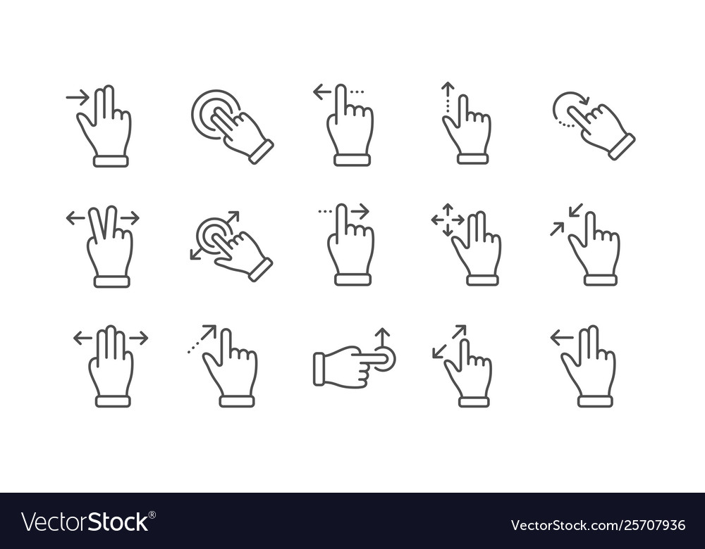 Touchscreen gesture line icons hand swipe slide vector image Touchscreen gesture line icons hand swipe slide