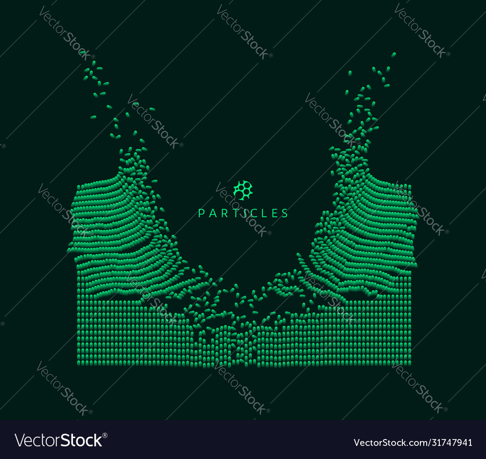 Array with dynamic emitted particles water splash vector image Array with dynamic emitted particles water splash
