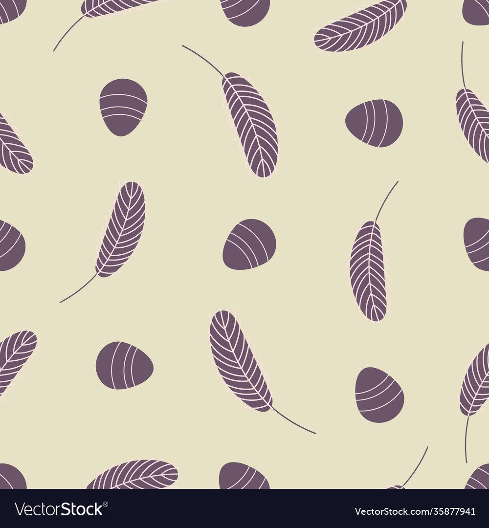 Easter seamless pattern with eggs and feathers