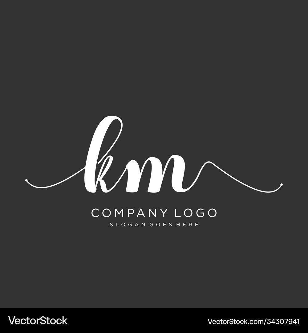 Initial km handwriting logo with circle template Vector Image