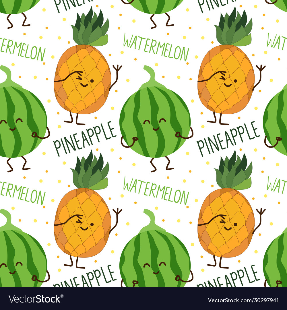 Kawaii fruits pattern set with face expression vector image Kawaii fruits pattern set with face expression