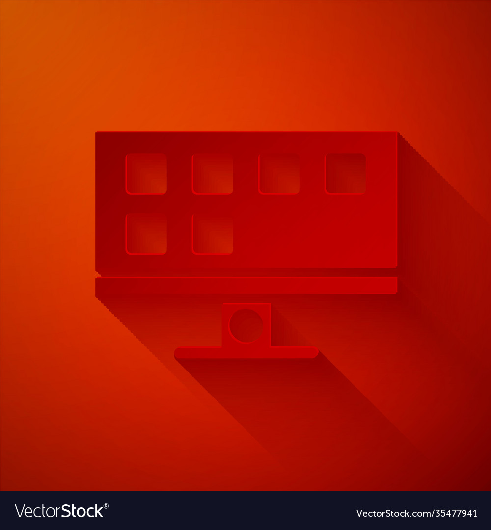 Paper cut smart tv icon isolated on red background