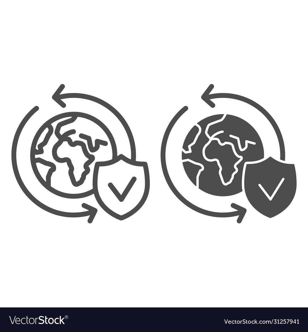 Planet with arrows and shield line solid icon vector image Planet with arrows and shield line solid icon