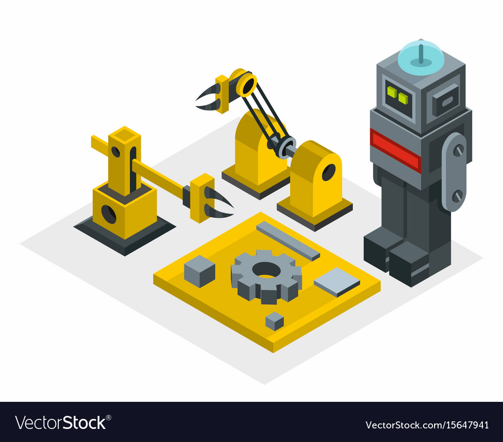 Robot factory in isometric style