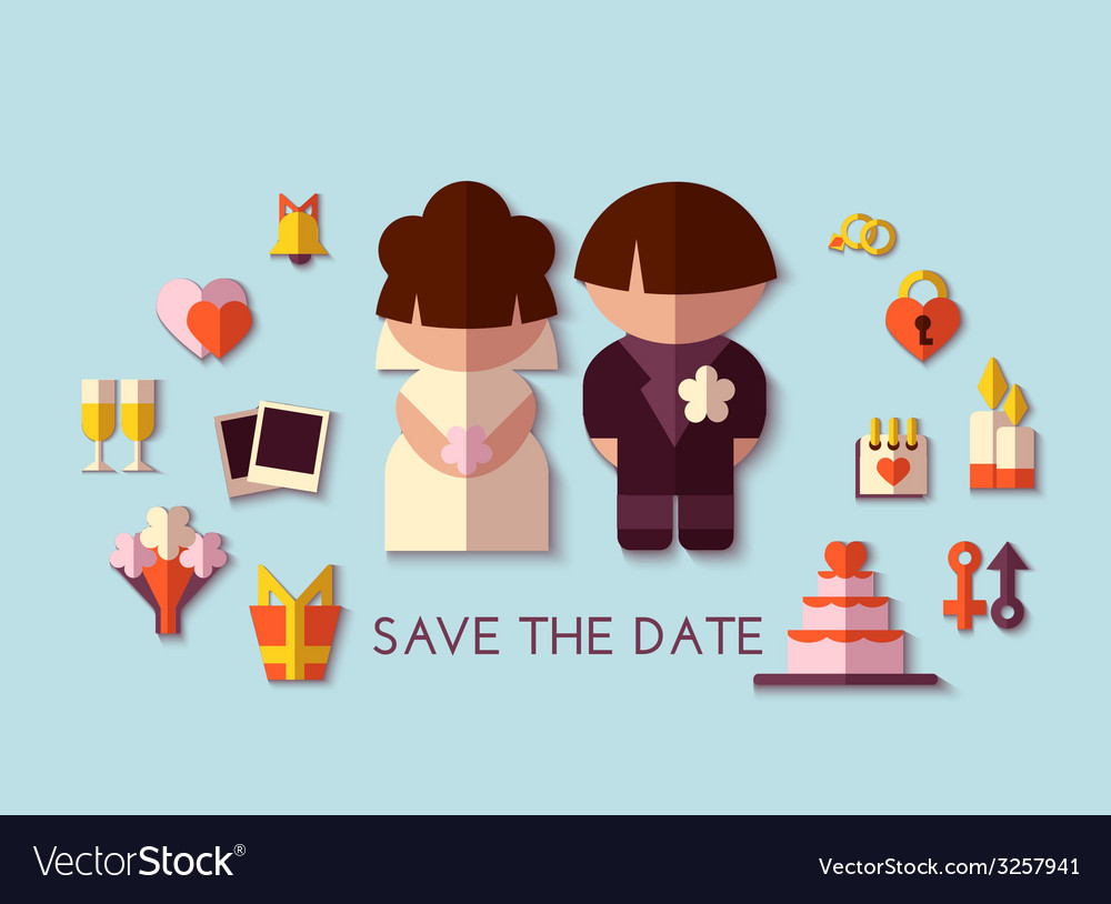 Save the date set flat design