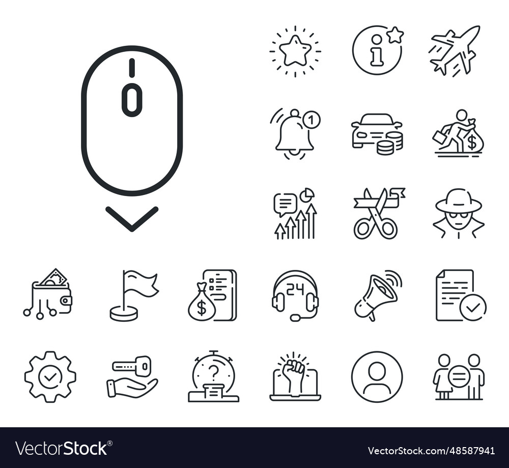 Scroll down mouse line icon scrolling screen sign vector image Scroll down mouse line icon scrolling screen sign