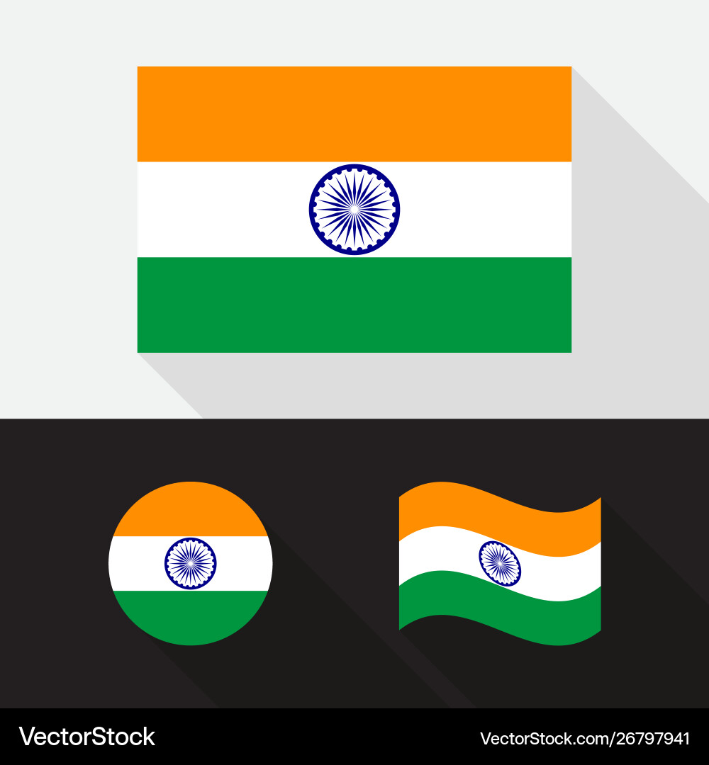 Set india flag flat design Royalty Free Vector Image