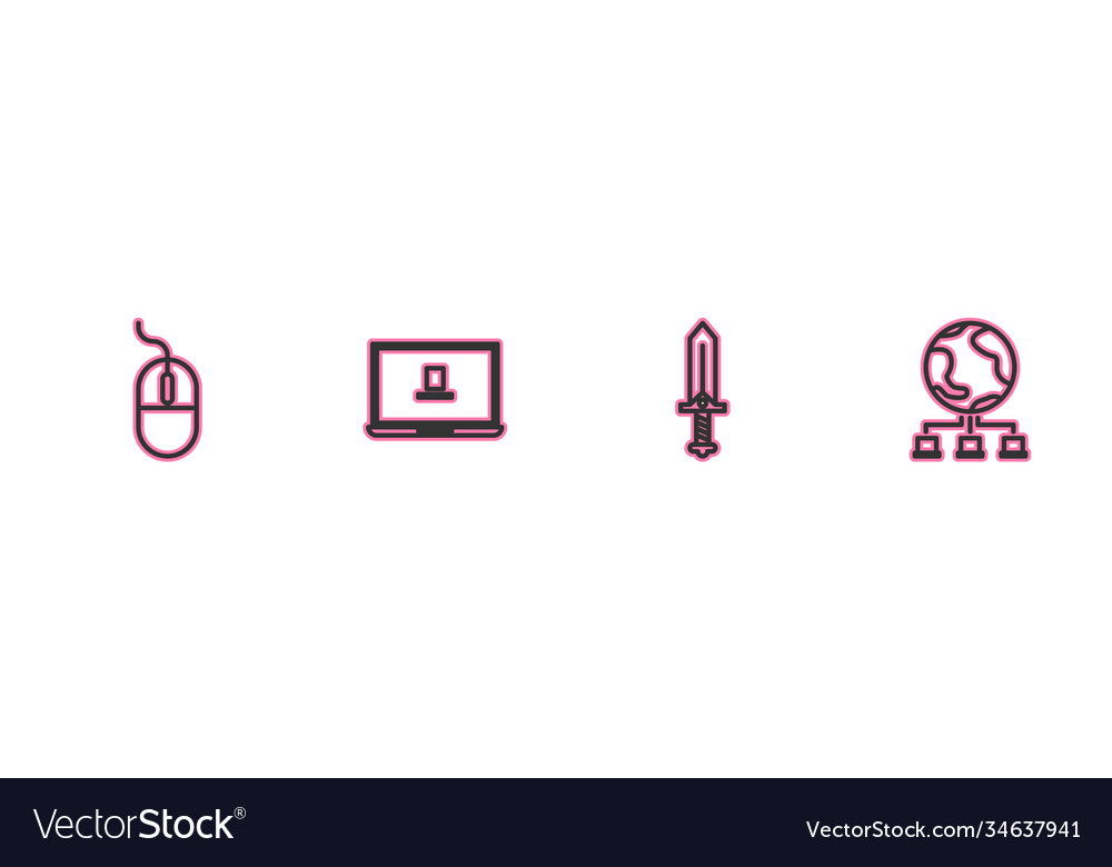 Set line computer mouse sword for game laptop Vector Image Set line computer mouse sword for game laptop